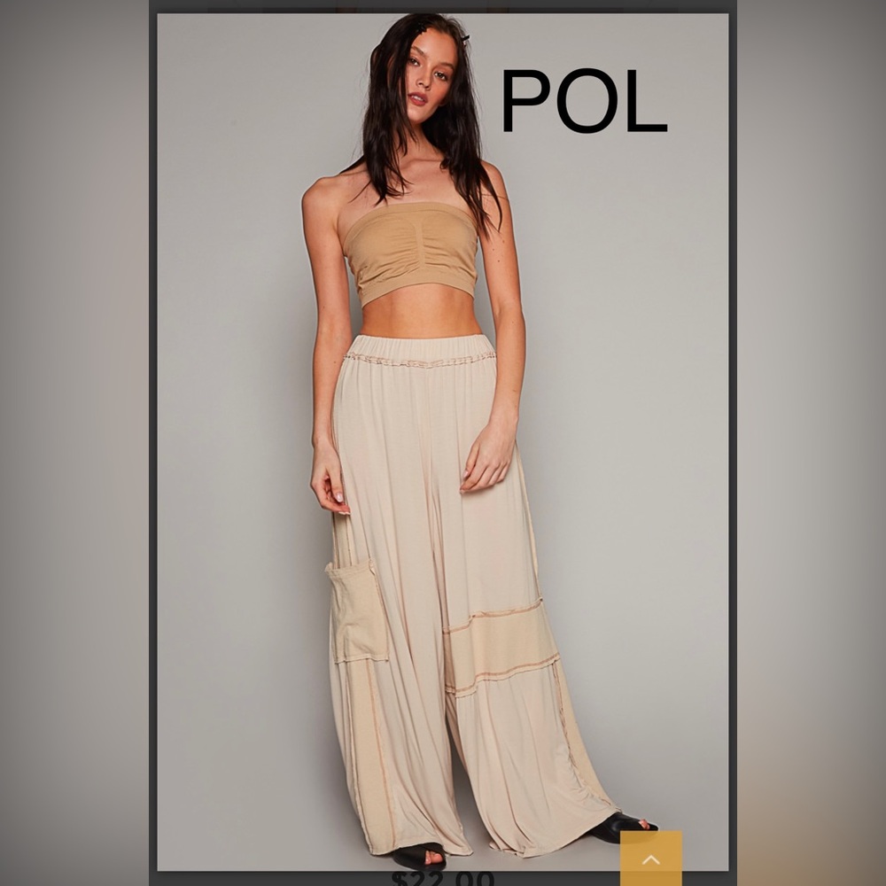 171. NWT POL Tan and Cream Mixed Media Wide Leg Pants - Picture 5 of 6